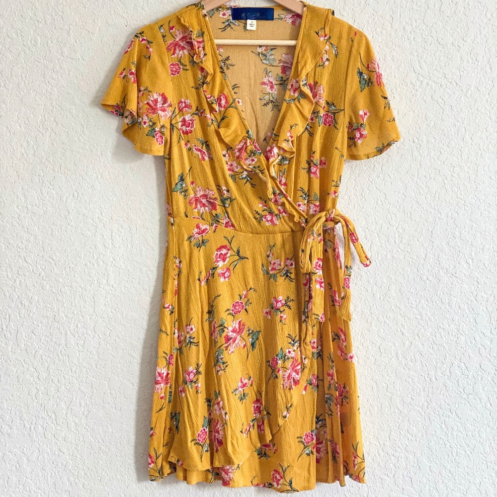 Yellow Floral Wrap Dress